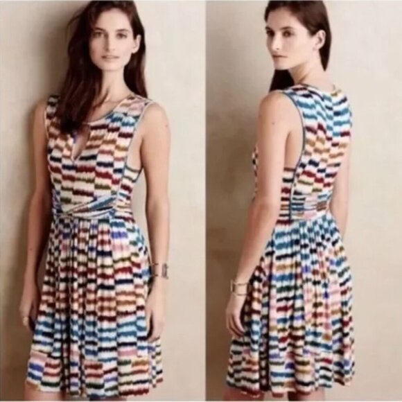 Maeve Dresses & Skirts - Maeve Anthropologie Sennebec Rainbow Colorful A-Line Dress Stretch Size Medium